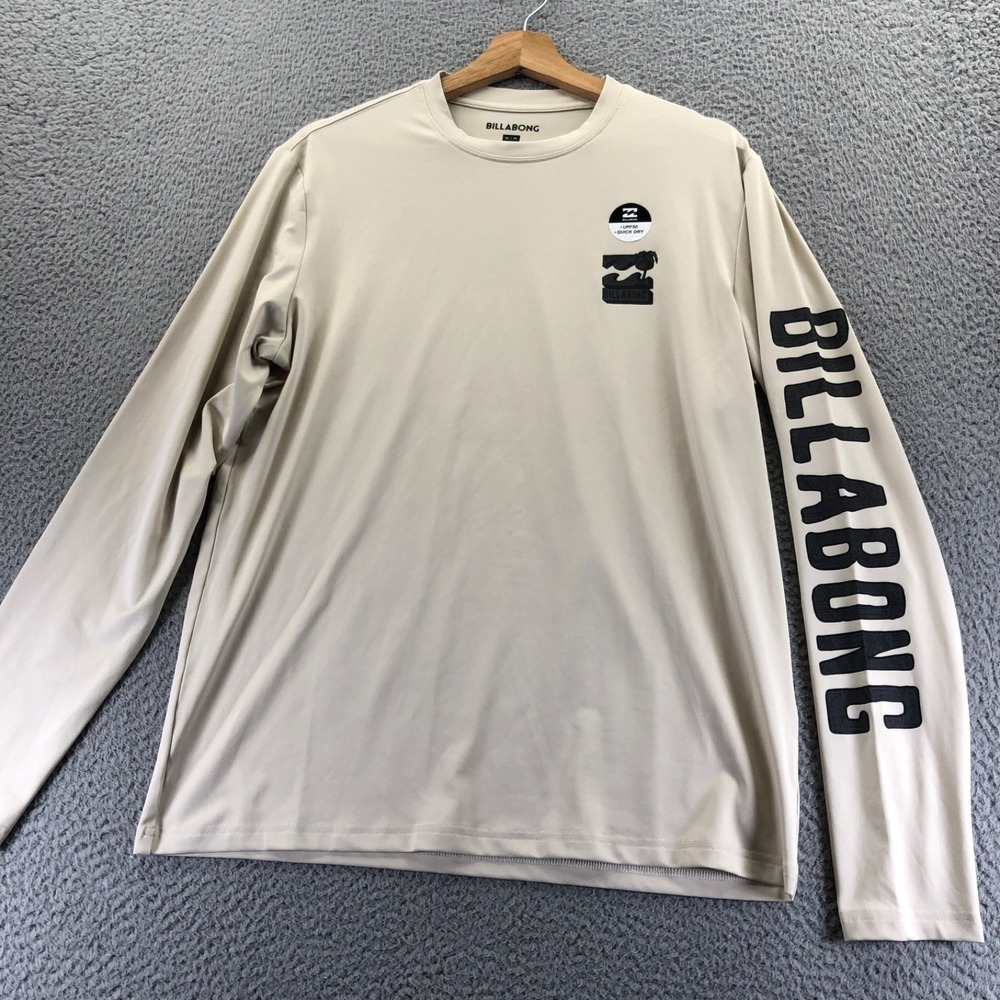 Billabong Shirt Mens Medium Tan UPF50 Sun Rash Gaurd Beach Surf Long Sleeve New